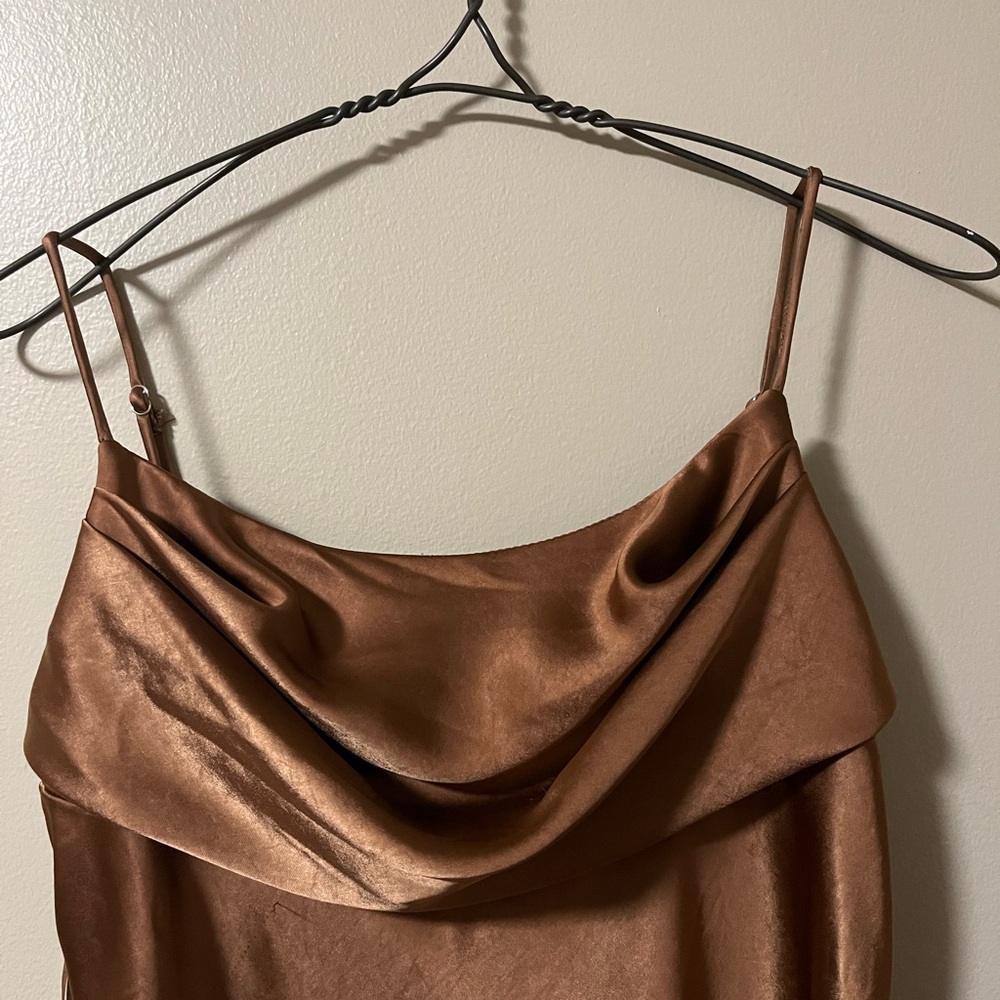 Saints & Secrets Brown Satin Slip Mini Dress Large NWT - Picture 4 of 14